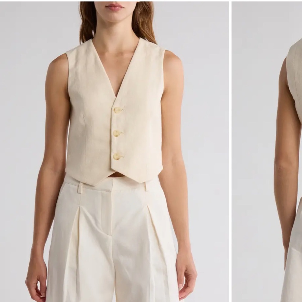 A.L.C. Cream Sleeveless V-Neck Buttoned Vest